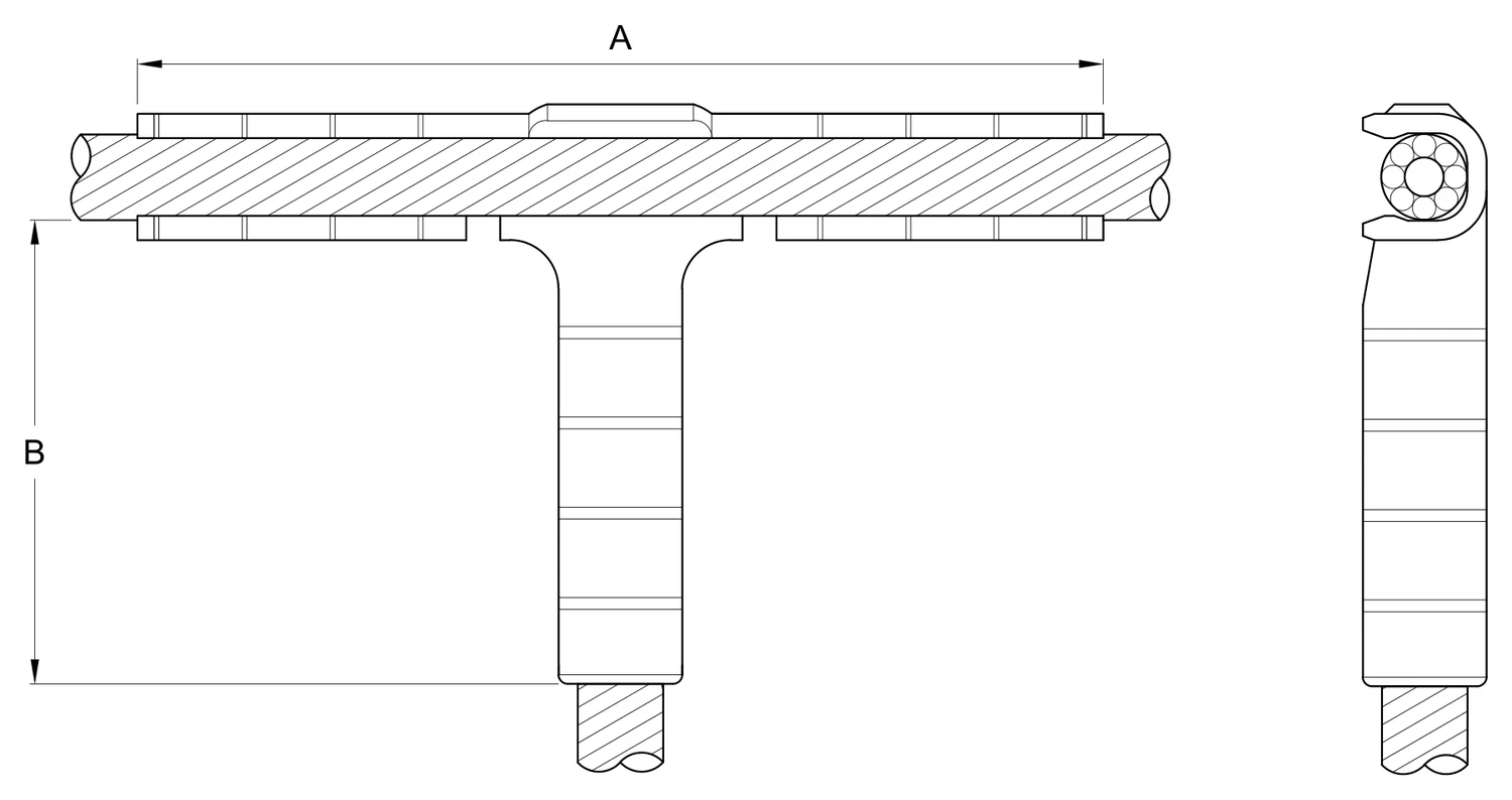 Plano 2D — Conectador derivador "T" a 180° a compresión para conductor AL-ACSR