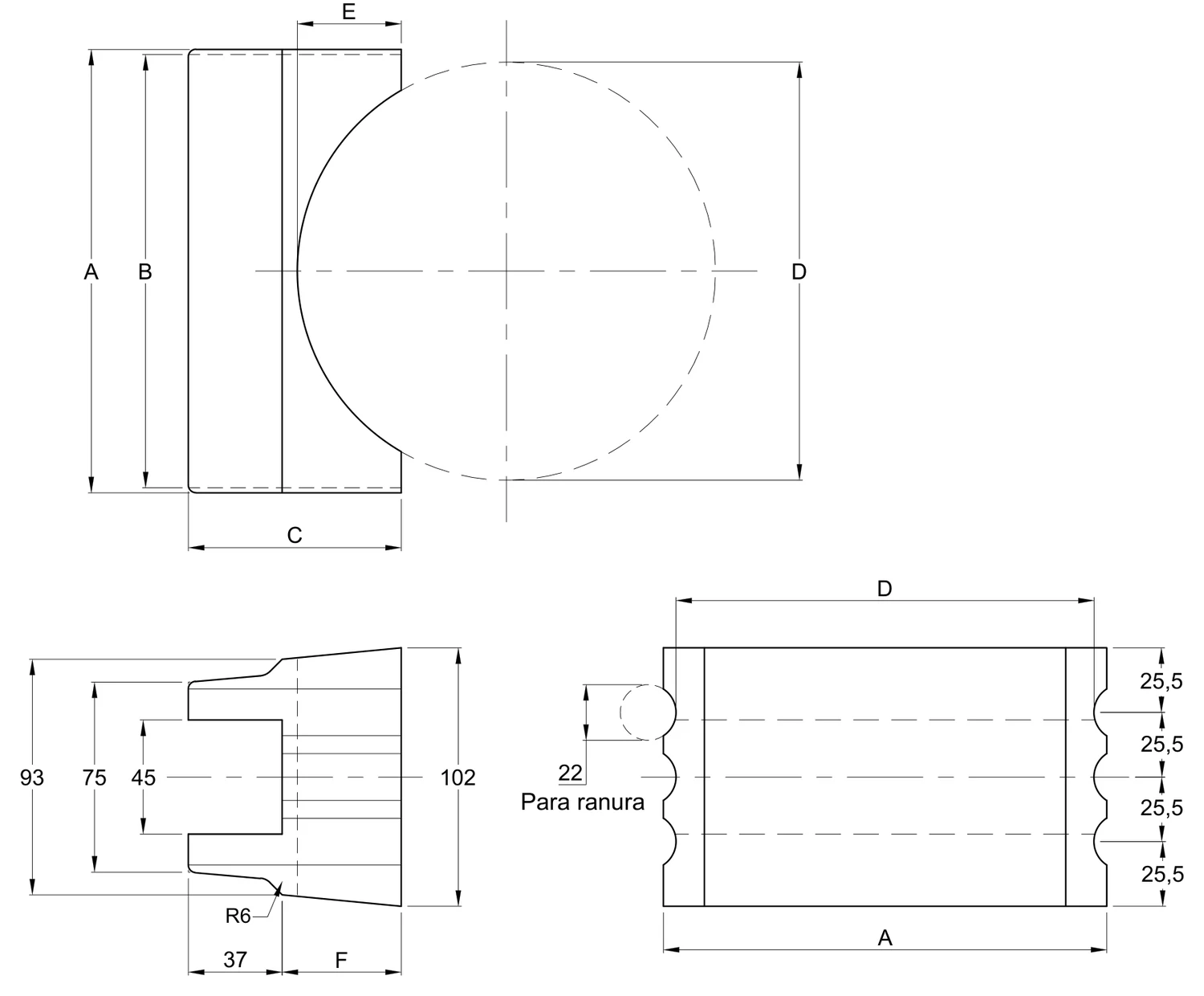Plano 2D — Dado 46RT y 47RT