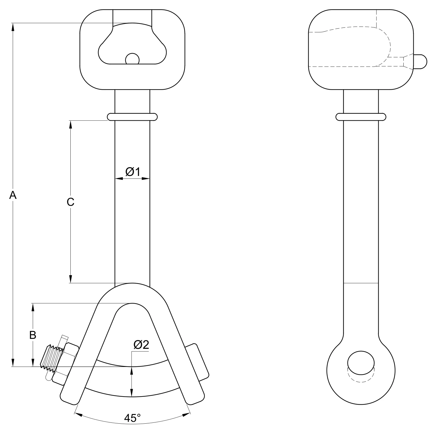 Plano 2D — Calavera Horquilla "Y" Larga