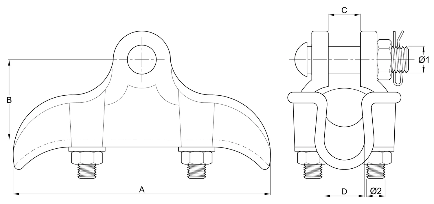 Plano 2D — Grapa de suspensión para uso sin varillas protectoras