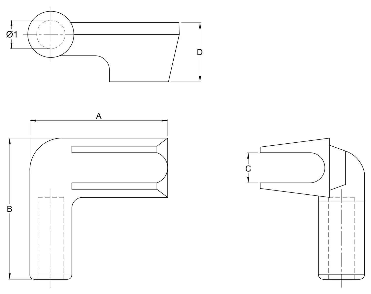 Plano 2D — Conector a compresión tipo "L" cable-cable de guarda de 7 a 10 mm de diámetro
