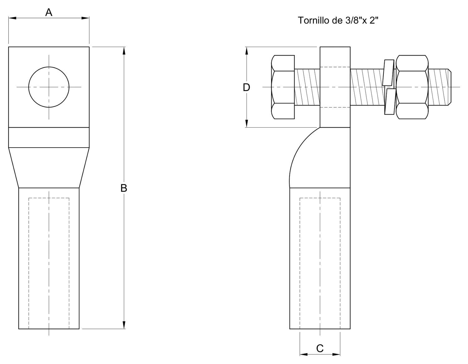 Plano 2D — Conector a compresión cable-solera