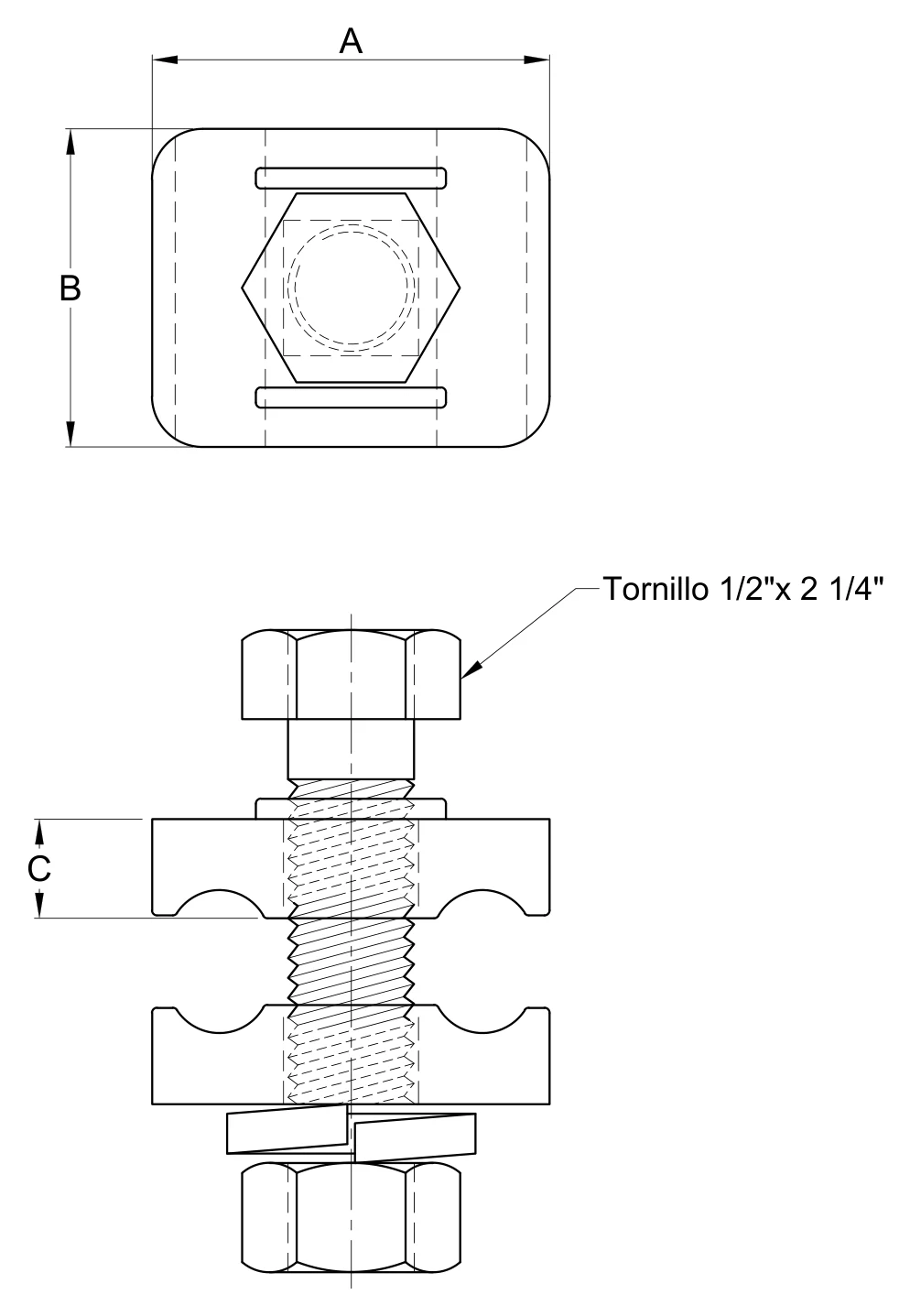 Plano 2D — Conector paralelo para cable de guarda