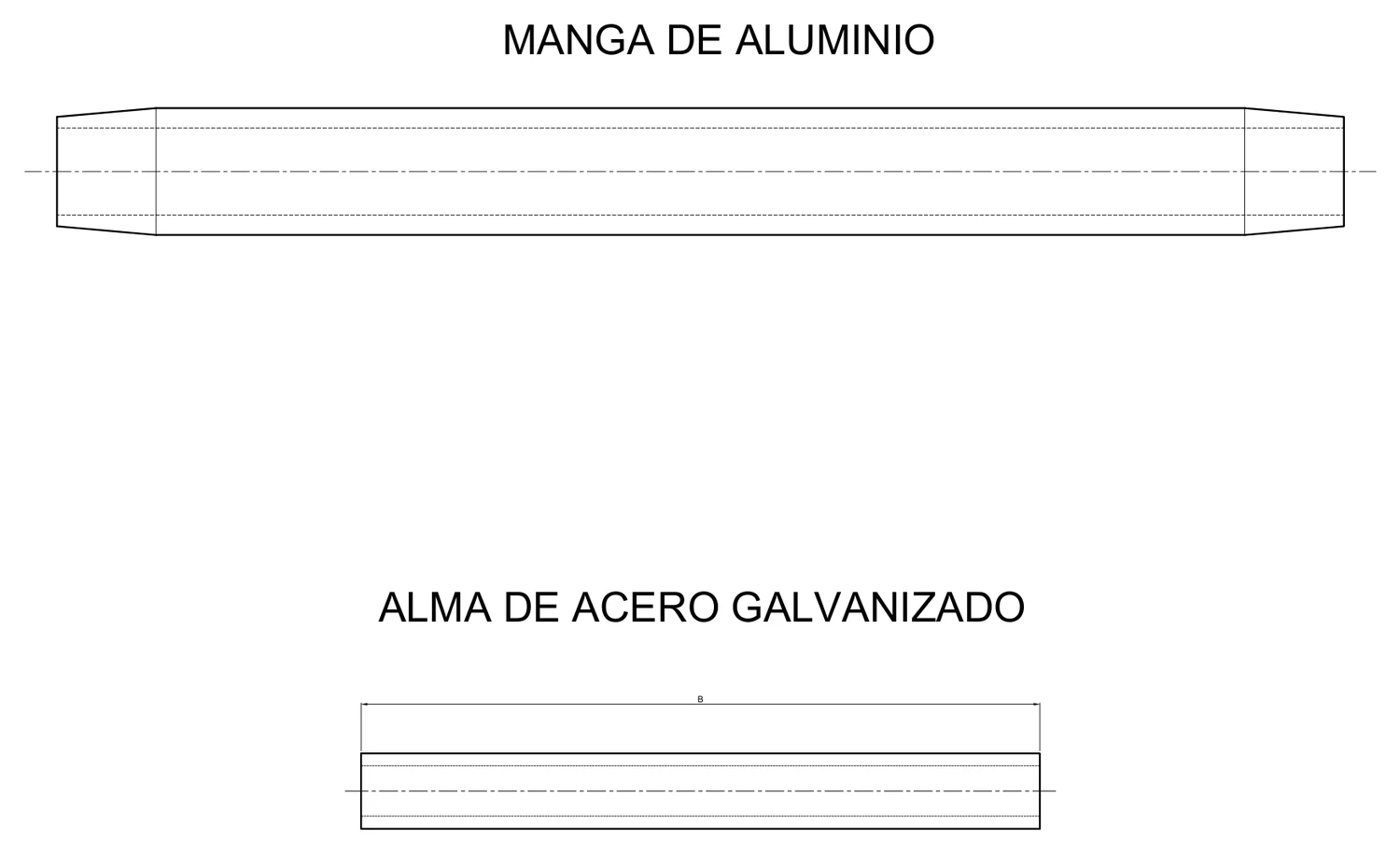 Plano 2D — Empalme a compresión para cable conductor ACSR