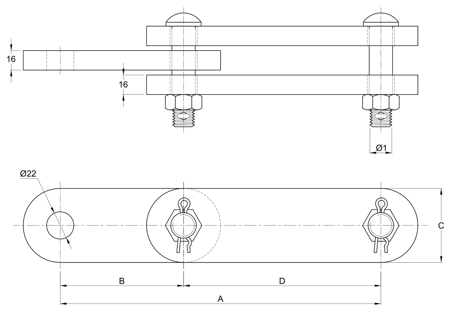 Plano 2D — Extensión horquilla ojo