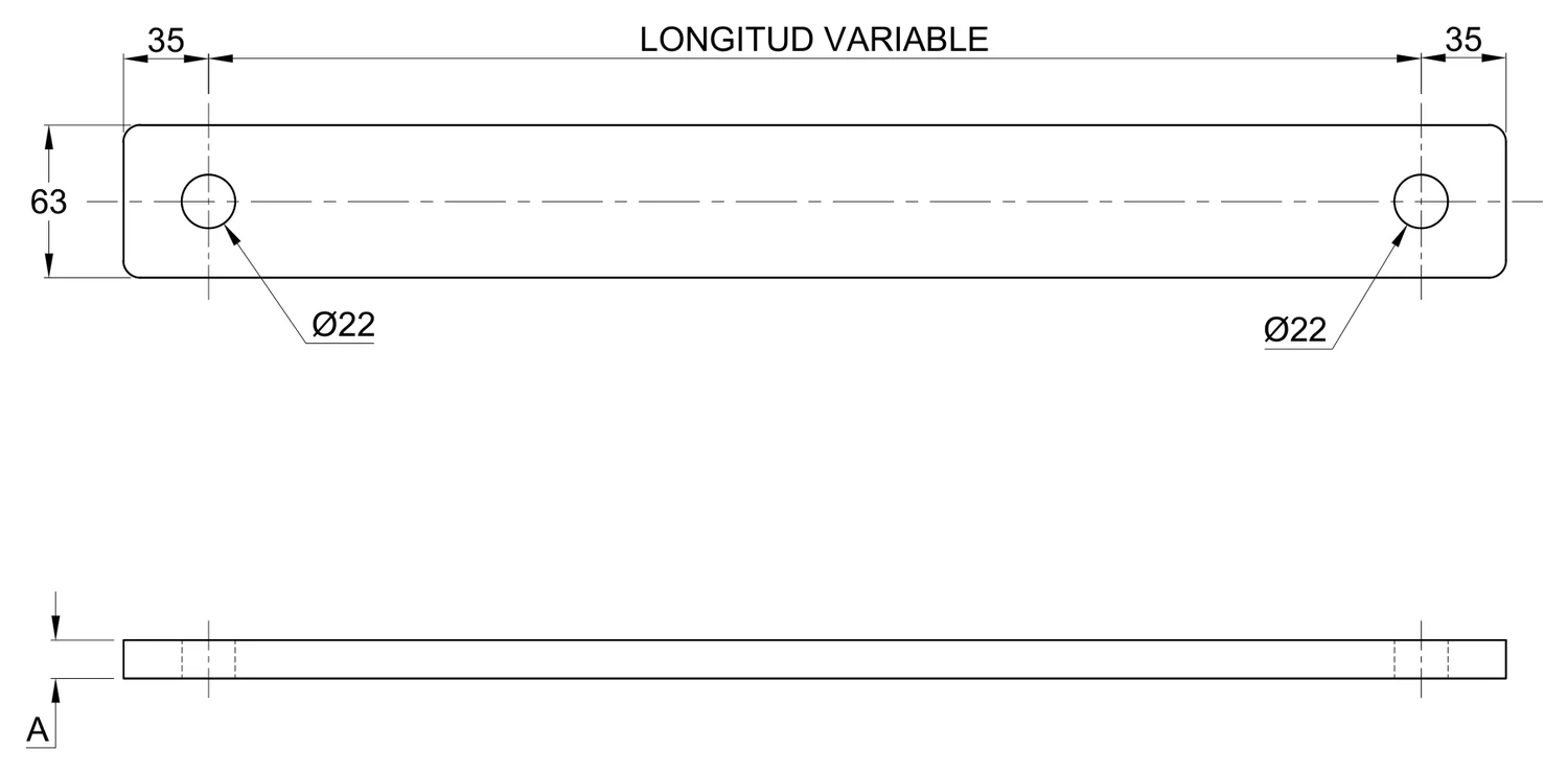 Plano 2D — Prolongador ojo-ojo extra galvanizado