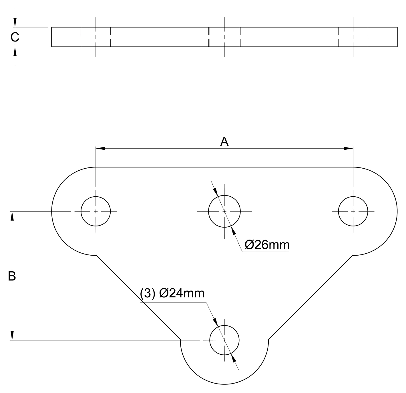 Plano 2D — Yugo triangular V1