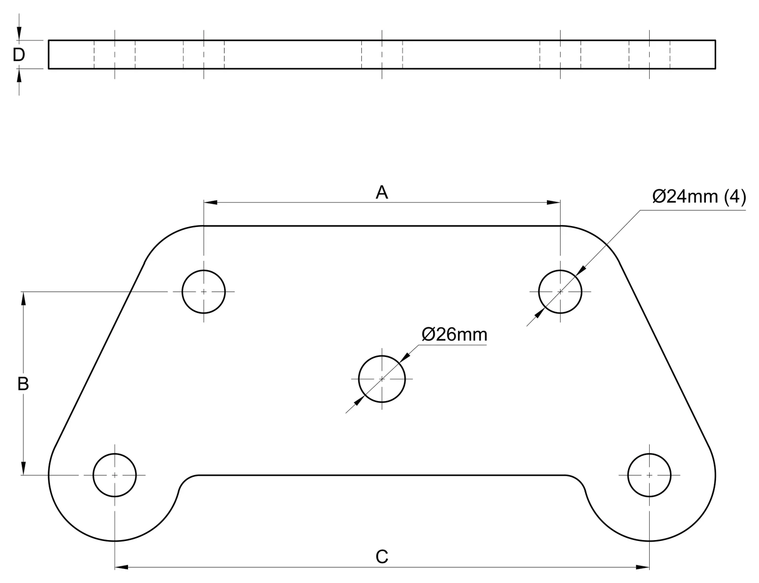 Plano 2D — Yugo trapezoidal