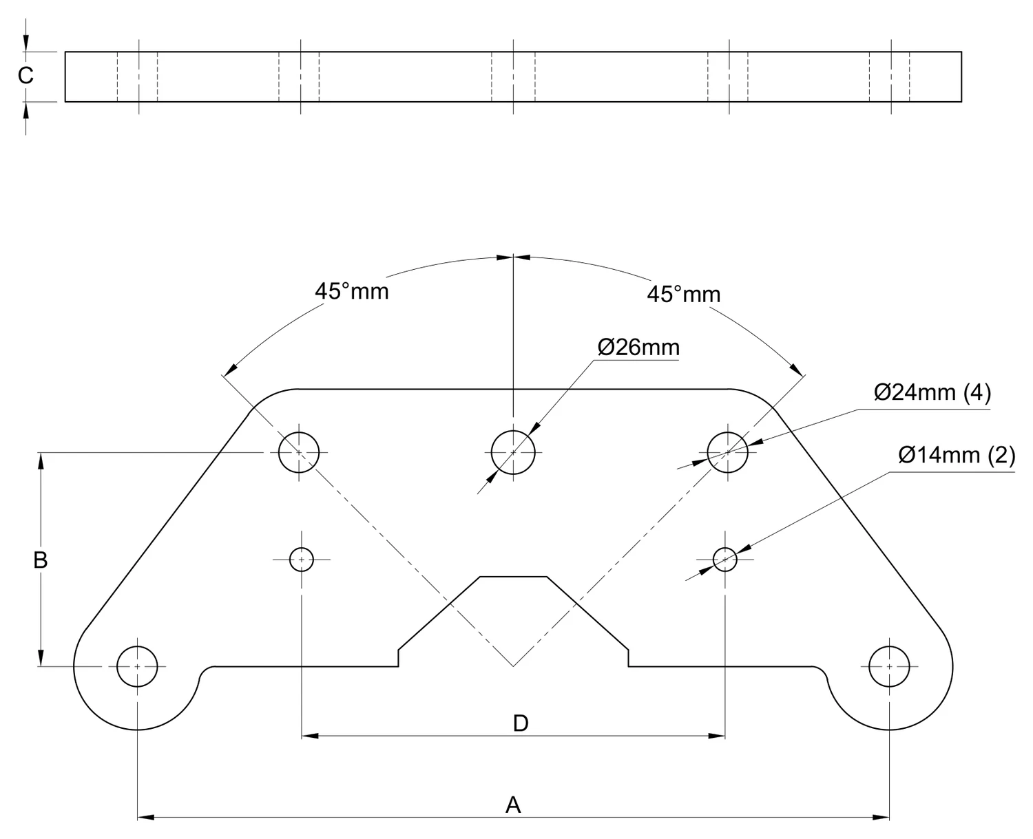 Plano 2D — Yugo trapezoidal V2
