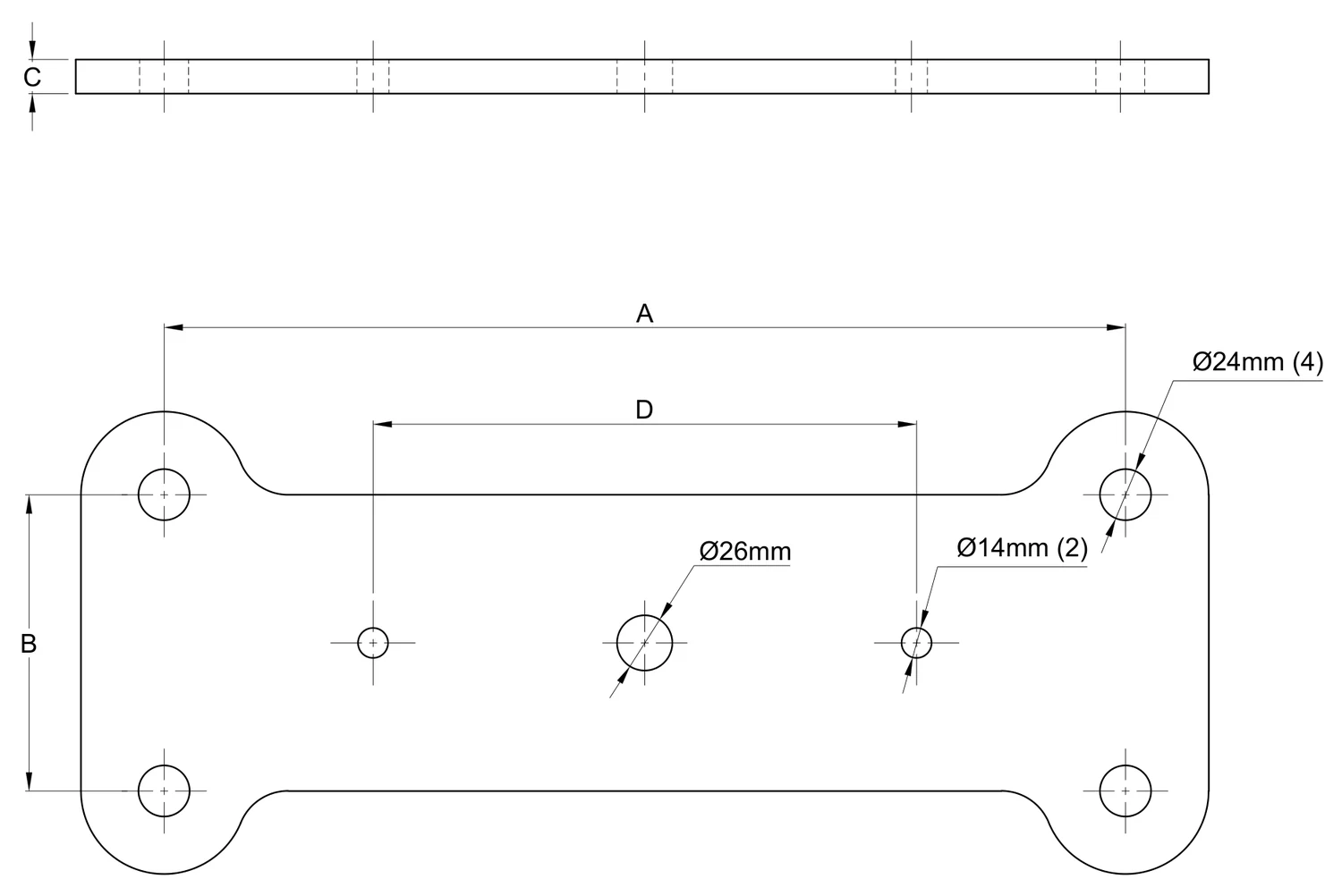 Plano 2D — Yugo rectangular T24