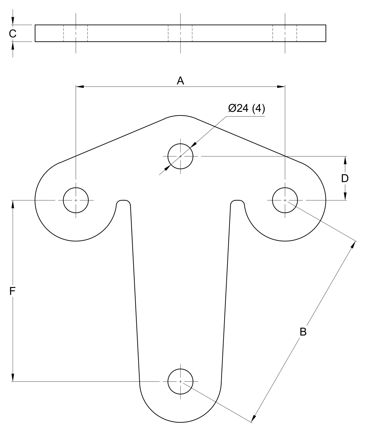 Plano 2D — Yugo de suspensión I3-200