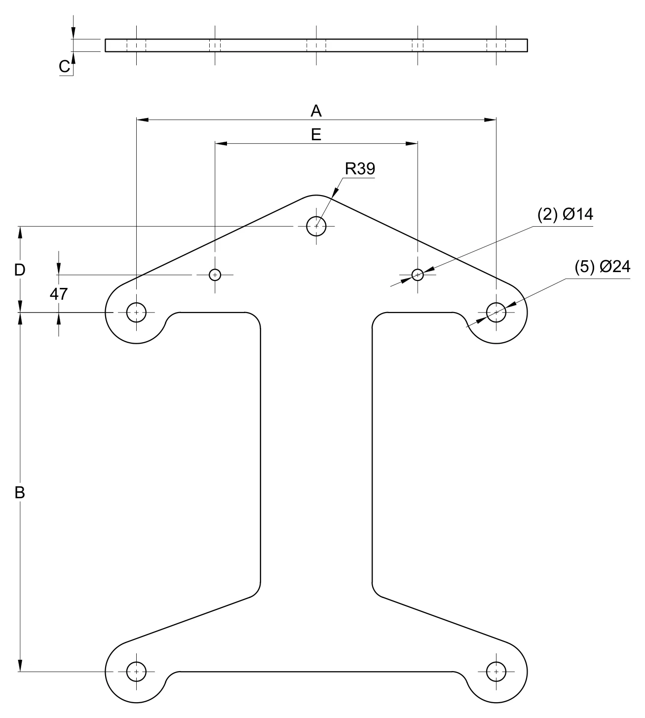 Plano 2D — Yugo cuádruple de suspensión I4